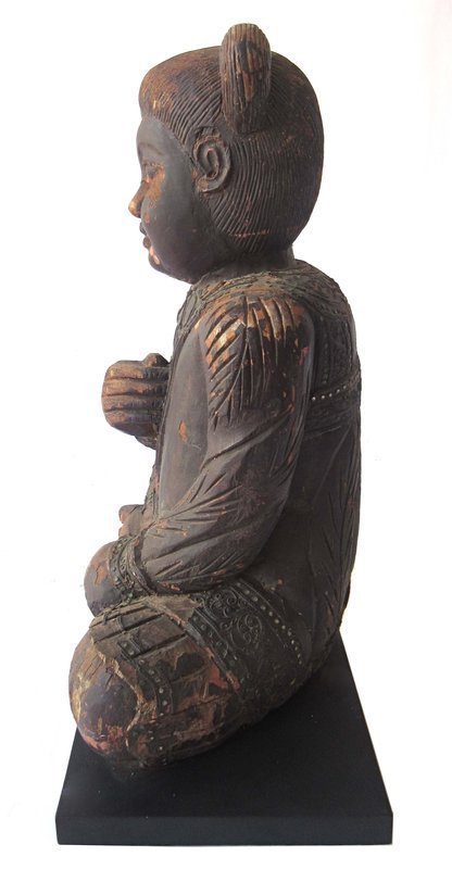 Antique Thai Wooden Carving of Small Girl