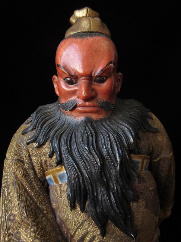 Japanese Antique Wood Carved Doll of Shoki the Demon Queller