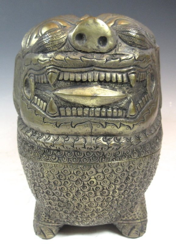 Indonesian Silver Fu Dog Container