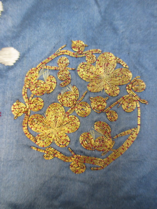 Japanese Antique Wedding Kimono of Blue Silk with Cranes and Turtles
