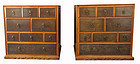 Pair of Chinese Rosewood and Burl Side Chests