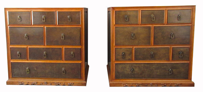 Pair of Chinese Rosewood and Burl Side Chests