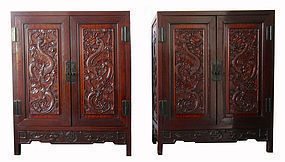 Antique Pair of Chinese Rosewood Cabinets with Dragons