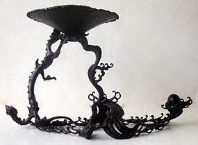 Antique Japanese Bronze dragon candle stand