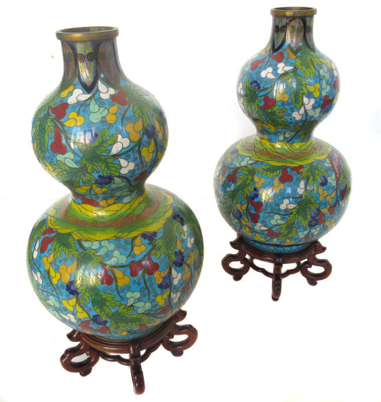 Chinese Pair of Cloisonne Vases on Stands