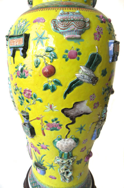 Antique Chinese Yellow Porcelain Vase with Stand