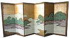 19th Century 6-Panel Japanese Screen with Ocean & Pine Trees