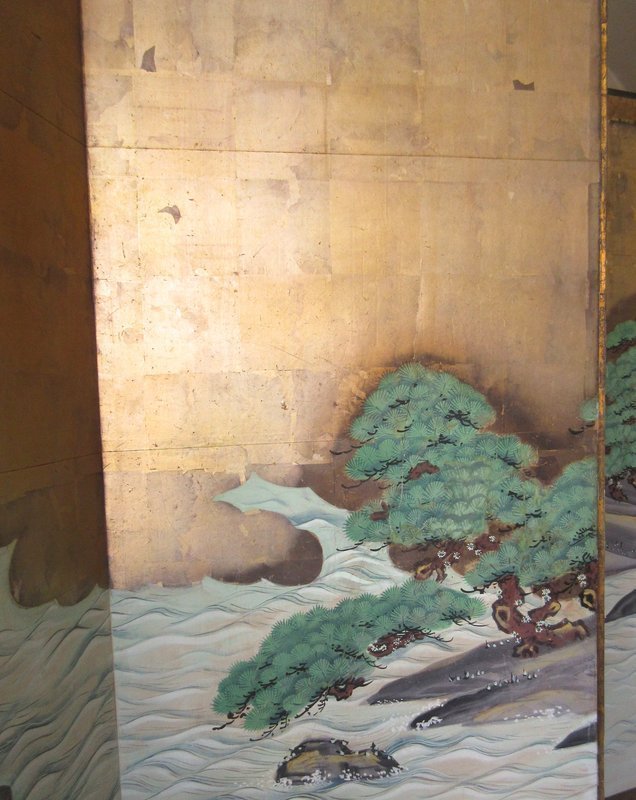 19th Century 6-Panel Japanese Screen with Ocean &amp; Pine Trees