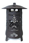 Antique Japanese Large Iron Lantern with Kiri Blossom