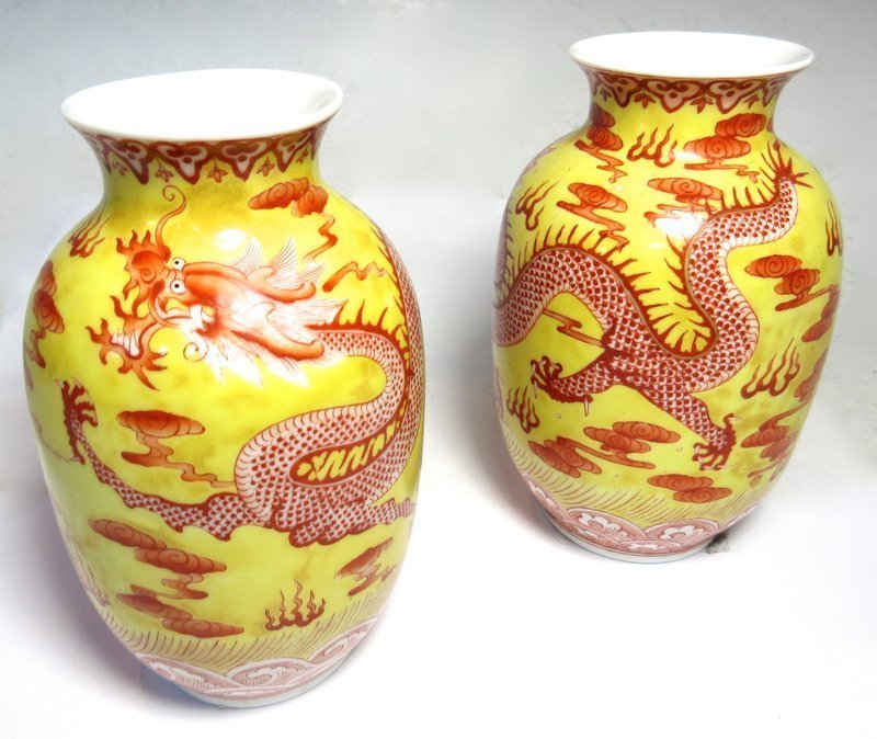 Antique Chinese Pair of Porcelain Vases