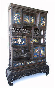 Antique Japanese Cha Tansu with Blue Lacquer Panels