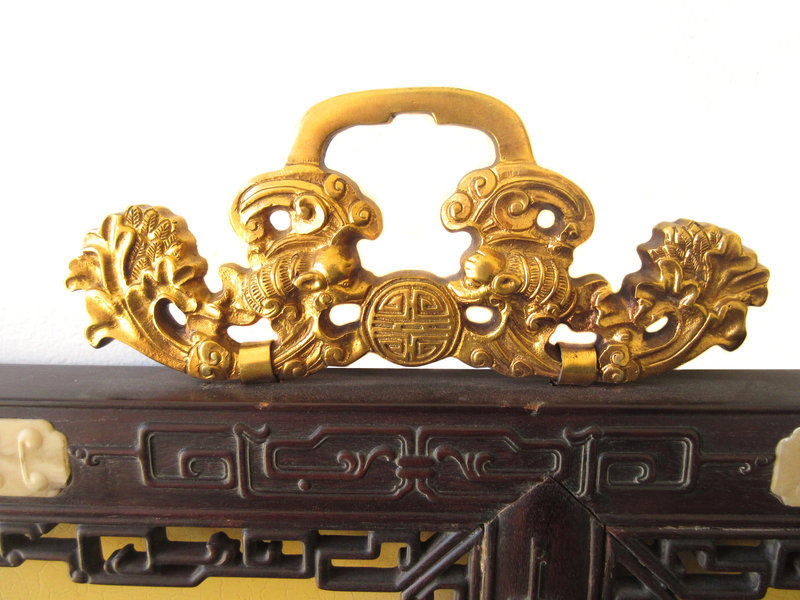Chinese Pair of Extraordinary Carved Hardwood and Jade Panels