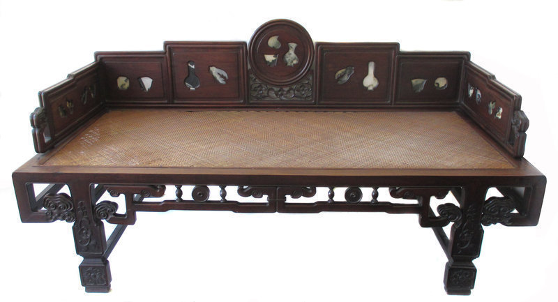 Chinese Qing Dynasty Hardwood Day Bed with Marble