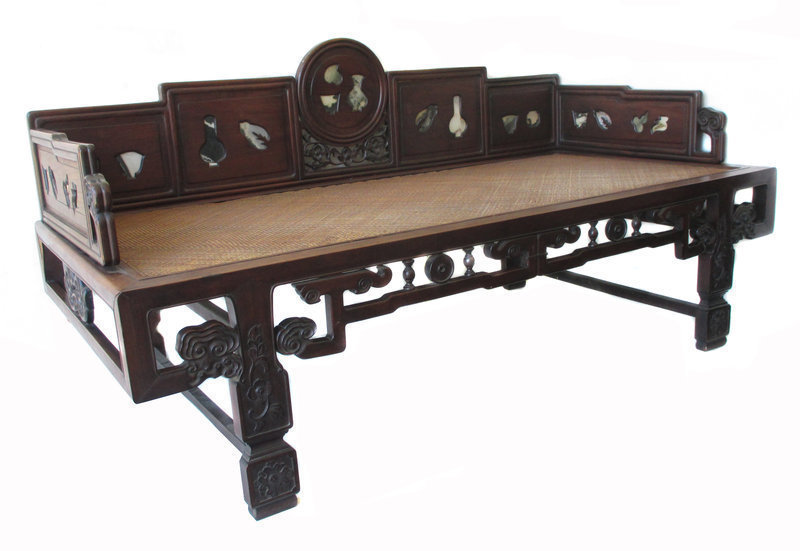 Chinese Qing Dynasty Hardwood Day Bed with Marble