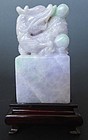 Antique Chinese Jade Dragon Seal with Hardwood Stand