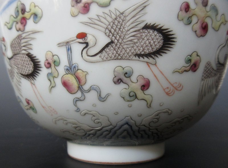 Antique Chinese Porcelain Jiaqing Bowl with Cranes