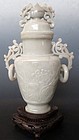 Chinese Carved Hardstone Lidded Vase with Stand