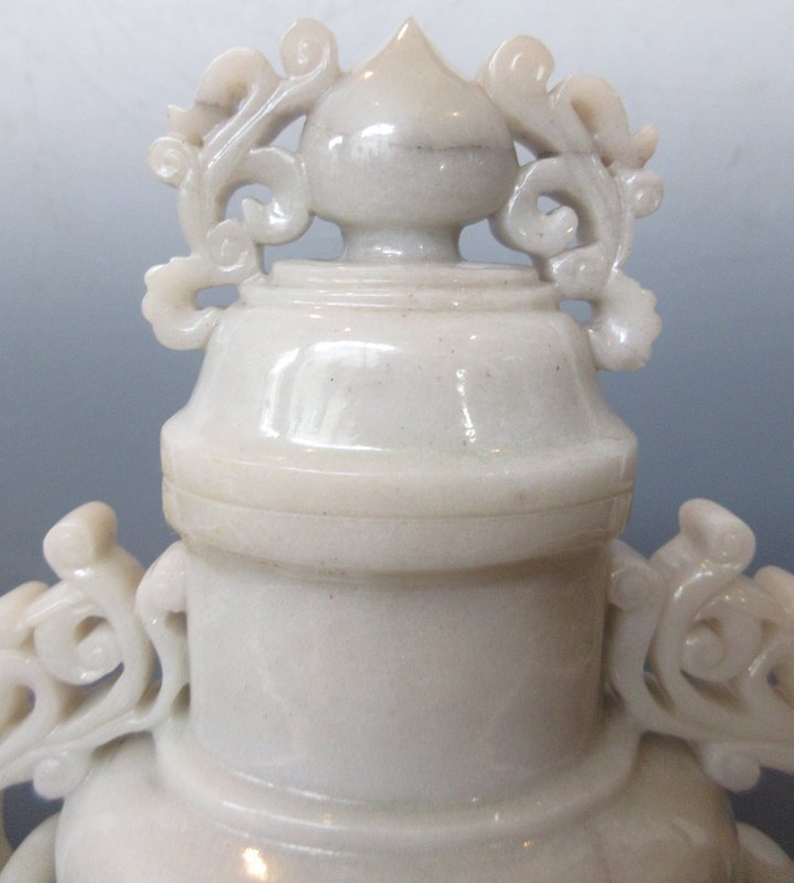 Chinese Carved Hardstone Lidded Vase with Stand