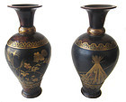 Japanese Pair of Bronze Vases w/ Scene of Birds