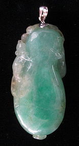 Chinese Jadeite Gourd Shaped Pendant with Squirrel