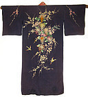 Japanese Kimono with Embroidered Birds and Flowers