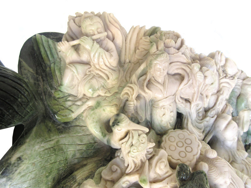 Very Large Chinese Jade Carving of 8 Immortals on Dragon