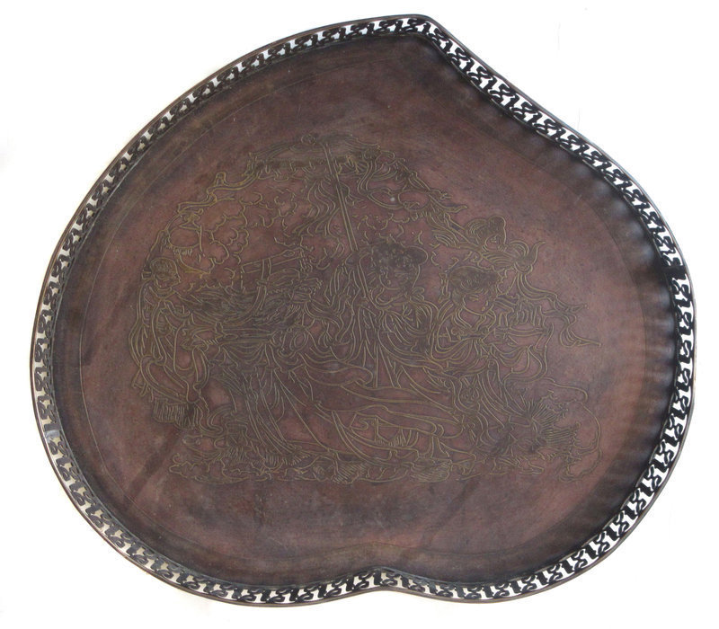 Chinese Bronze Peach Tray with Inlay