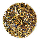 Chinese Large Gold Lacquer Round Carved Wall Hanging