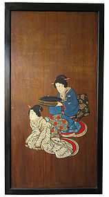 Antique Japanese Geisha Painted Door