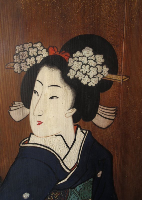 Antique Japanese Geisha Painted Door
