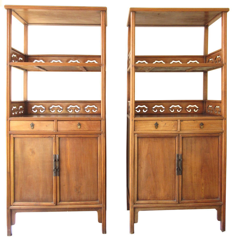 Antique Chinese Pair of Hardwood Display Cabinets