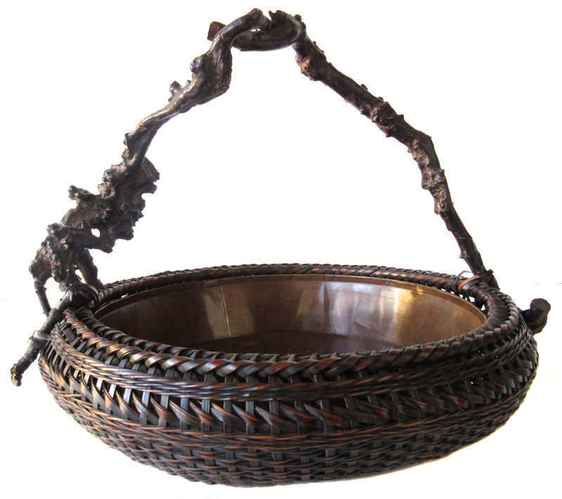 Stunning Antique Japanese Ikebana Basket with Bronze Lining