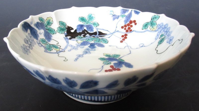 Antique Japanese Nabeshima Bowl with Squirrel and Grapes