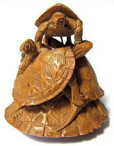 Charming Antique Japanese Boxwood Netsuke of Turtles