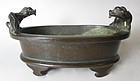 Chinese Antique Bronze Censor with Two Chimera