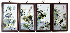Antique Chinese Set of 4 Porcelain Plaques