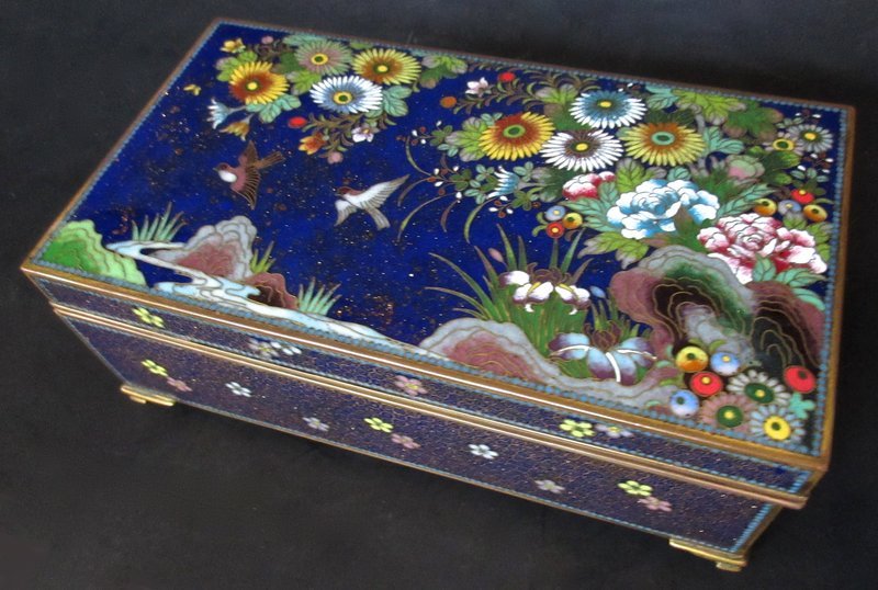 Antique Japanese Cloisonne Box with Birds
