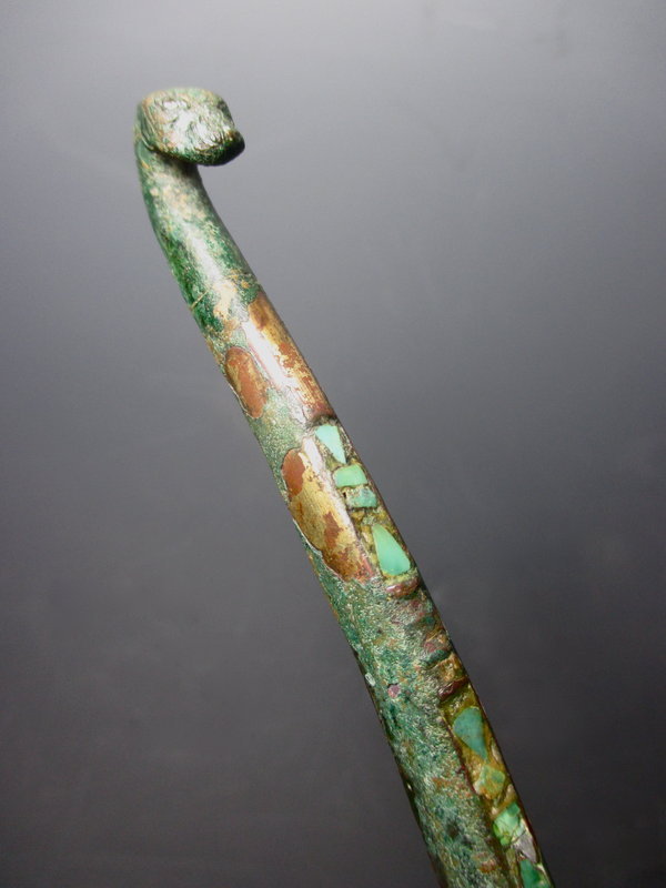 Chinese Han Dynasty Gilt Bronze Belt Hook with Turquoise