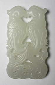 Chinese Antique White Jade Plaque with Birds