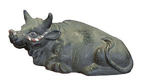 Charming Antique Ceramic Japanese Black Bull