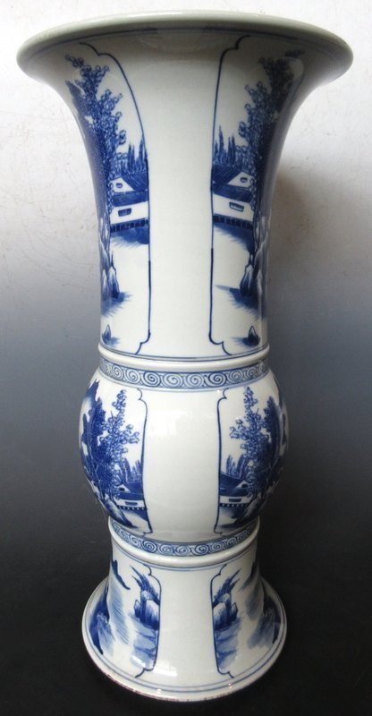 Antique Chinese Blue and White Porcelain Gu Vase