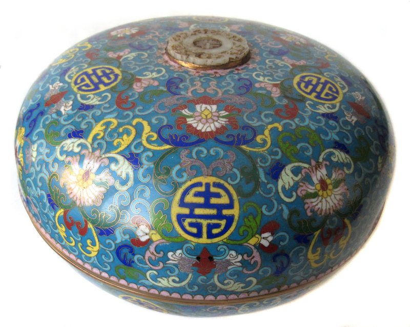 Antique Chinese Round Cloisonne Container