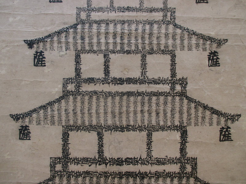 Antique Japanese Painting Using Kanji Sutra Calligraphy