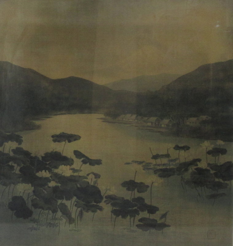 Antique Japanese Velvet Painting "Yuzen Birodo"