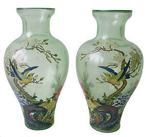 Chinese Pair of Painted Peking Glass Vases
