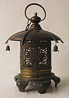 Antique Japanese Copper Lamp with Peonies