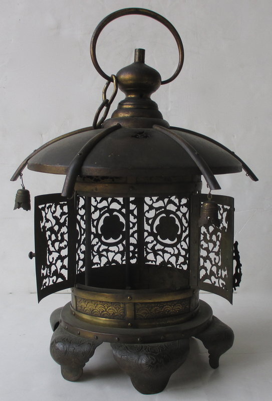 Antique Japanese Copper Lamp with Peonies