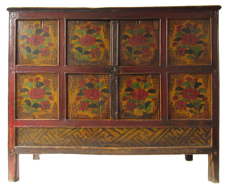 Antique Tibetan 19th Century Lacquer Cabinet