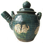 Antique Japanese Oribe Ceramic Tea Pot