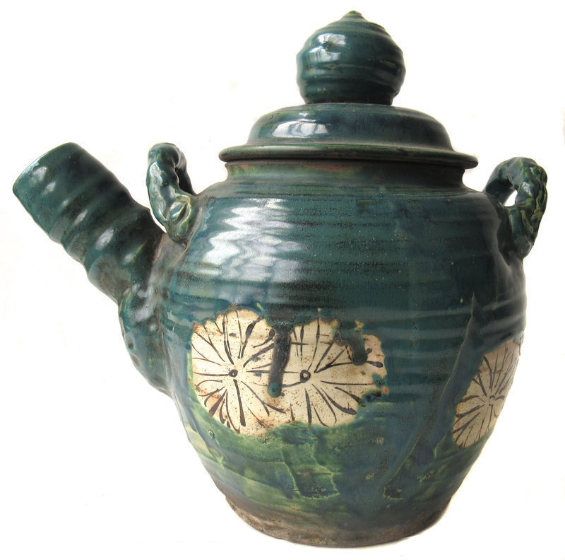 Antique Japanese Oribe Ceramic Tea Pot